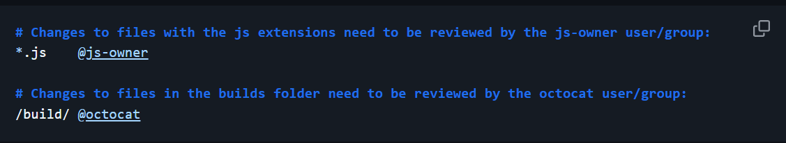 Código de exemplo do arquivo CODEOWNERS