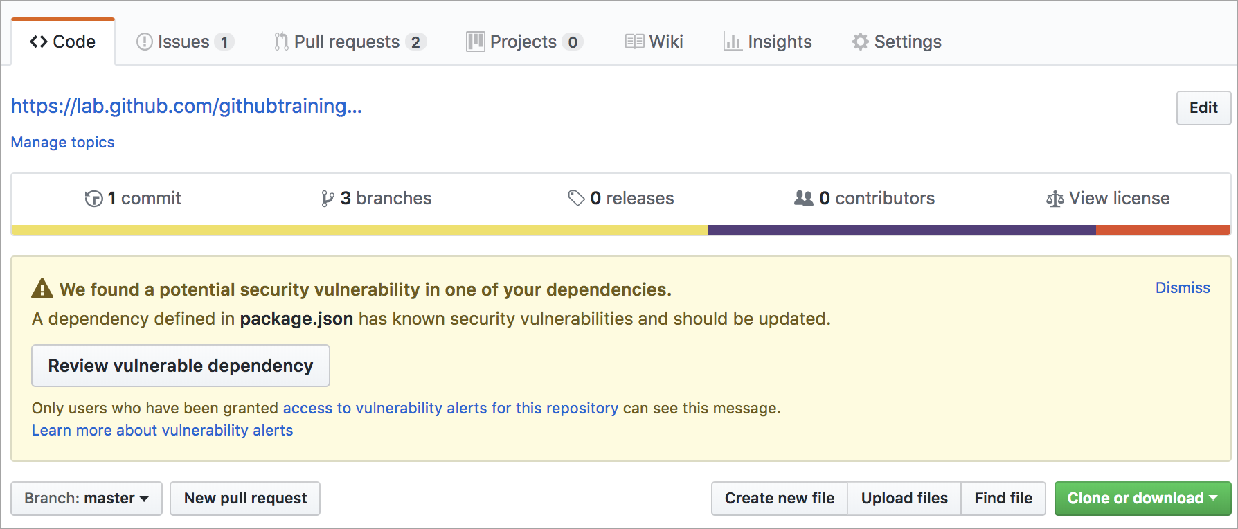 Exemplo de alerta do Dependabot no GitHub