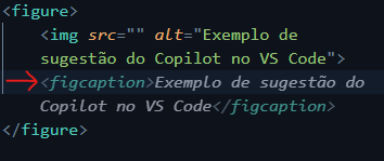 Exemplo de sugestão do Copilot no VS Code