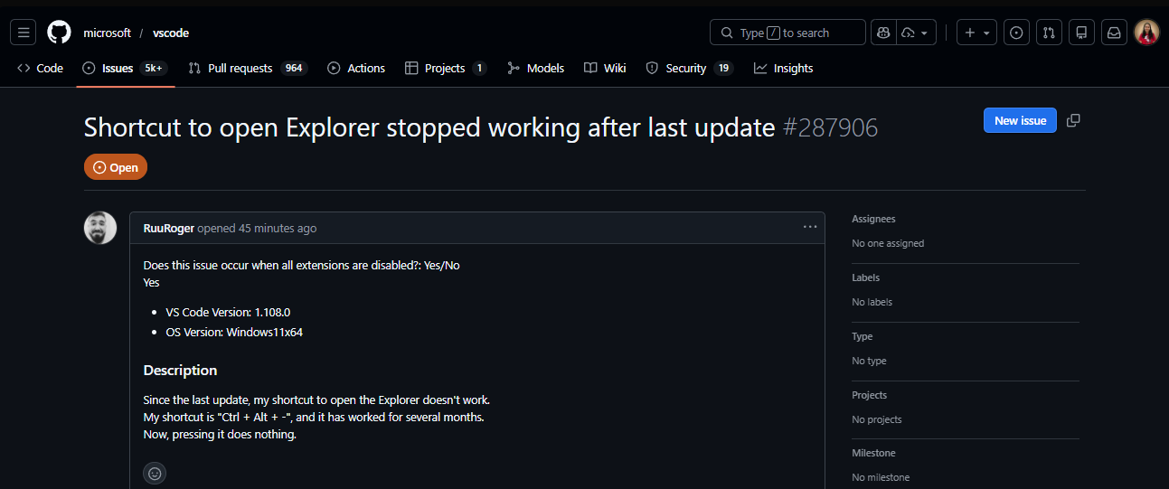 Exemplo de uma issue no GitHub