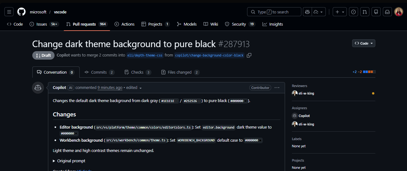 Exemplo de uma pull request no GitHub