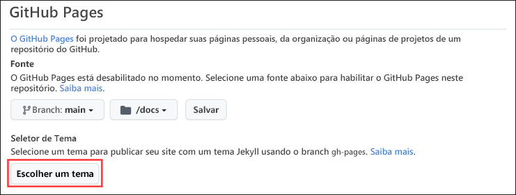 Configurações do tema do GitHub Pages